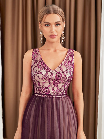 Floral Embroidery Mesh Overlay Maxi Dress