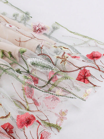 Floral Embroidery Mesh Overlay Skirt
