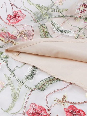 Floral Embroidery Mesh Overlay Skirt