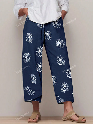Floral Print Elastic Waist Pants