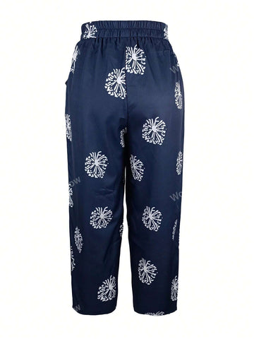 Floral Print Elastic Waist Pants