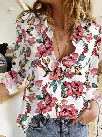 Floral Print Long Sleeve Collared Shirt - Fashionable Button Front, Relaxed Fit, Soft Fabric, Perfect For Spring/Autumn, Women Casual Outfit