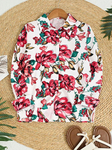 Floral Print Long Sleeve Collared Shirt - Fashionable Button Front, Relaxed Fit, Soft Fabric, Perfect For Spring/Autumn, Women Casual Outfit