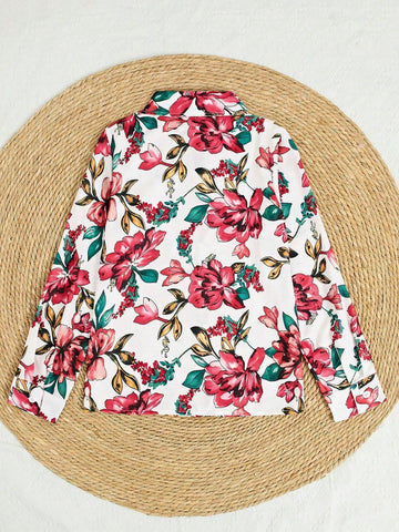 Floral Print Long Sleeve Collared Shirt - Fashionable Button Front, Relaxed Fit, Soft Fabric, Perfect For Spring/Autumn, Women Casual Outfit