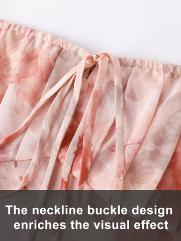 Floral Print Off Shoulder Flounce Sleeve Dress