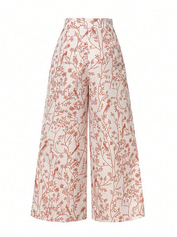 Floral Print Pleated Wide Leg Pants