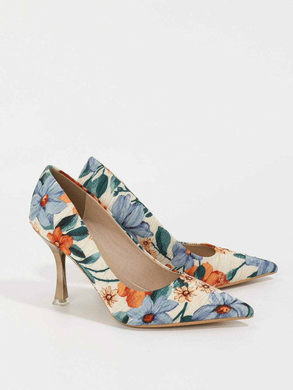 Floral Print Point Toe Stiletto Heeled Court Pumps