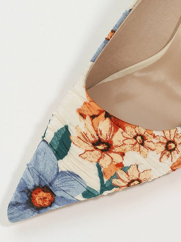 Floral Print Point Toe Stiletto Heeled Court Pumps