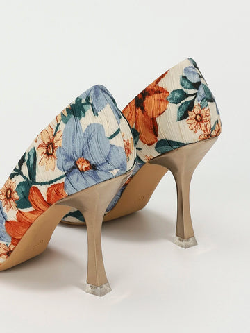 Floral Print Point Toe Stiletto Heeled Court Pumps