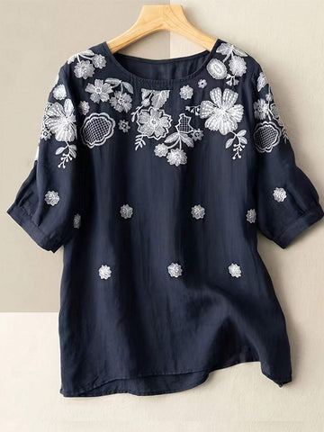 Floral Print Roll Up Sleeve Blouse For Summer