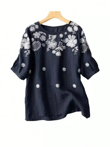 Floral Print Roll Up Sleeve Blouse For Summer