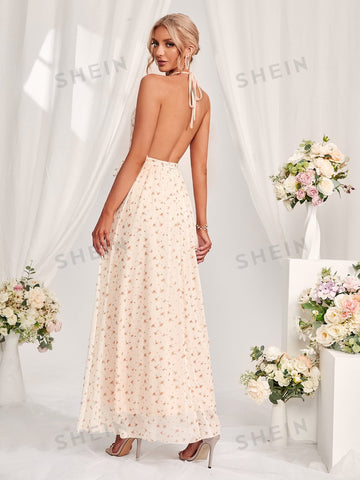 Floral Print Split Hem Cami Bridesmaid Dress