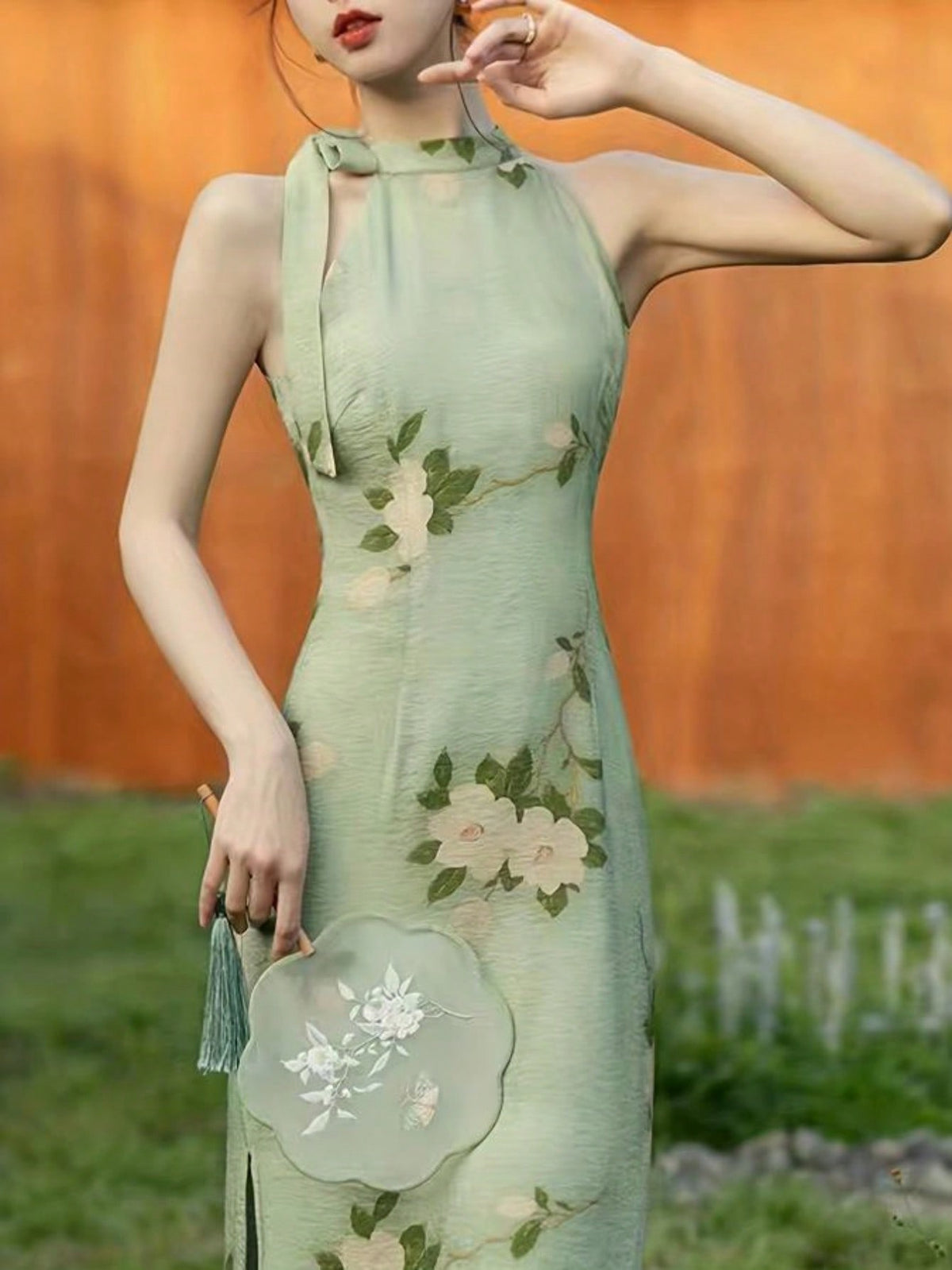 Floral Print Tie Neck Dress