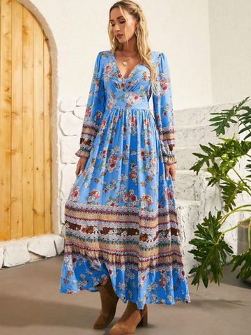 Floral Print V-Neck Dress