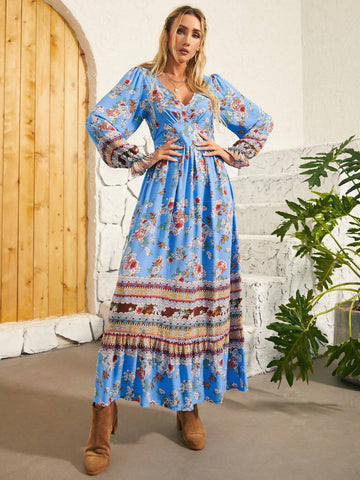 Floral Print V-Neck Dress