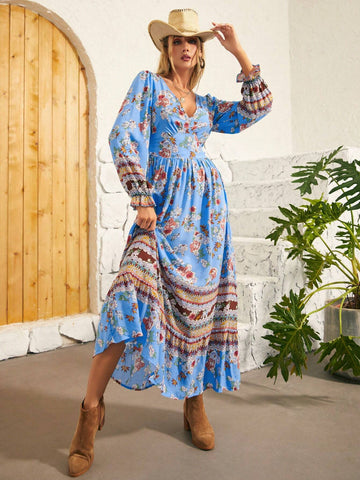 Floral Print V-Neck Dress