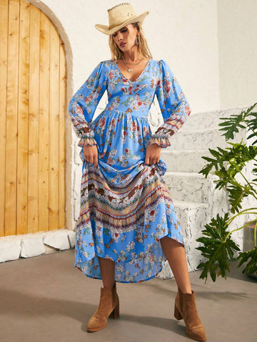 Floral Print V-Neck Dress