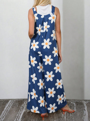 Floral Print Wide Leg Overall Jumpsuit Without Top
