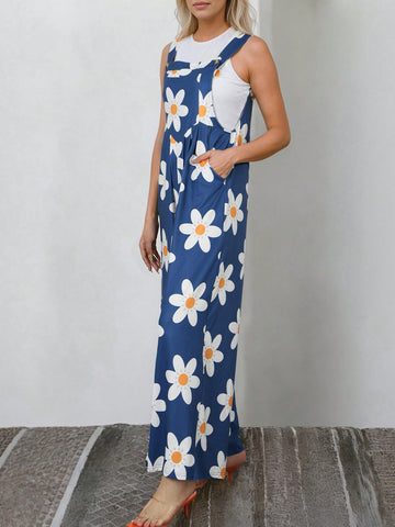 Floral Print Wide Leg Overall Jumpsuit Without Top