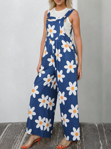 Floral Print Wide Leg Overall Jumpsuit Without Top