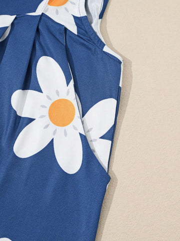 Floral Print Wide Leg Overall Jumpsuit Without Top