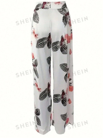 Floral Print Wide Leg Pants