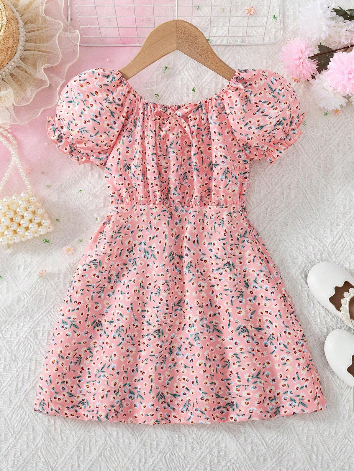 Floral Printed Casual Summer Dress For Toddler Girls, Pretty Princess Style