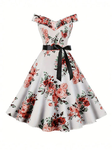 Floral Printed One-Shoulder Dress