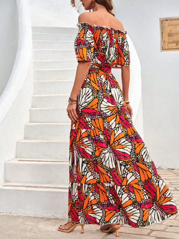 Floral Printed One Shoulder Long Maxi Dress