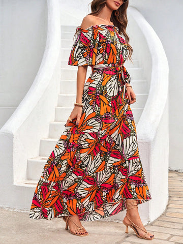 Floral Printed One Shoulder Long Maxi Dress