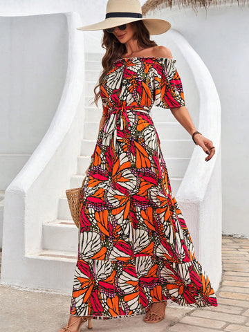 Floral Printed One Shoulder Long Maxi Dress