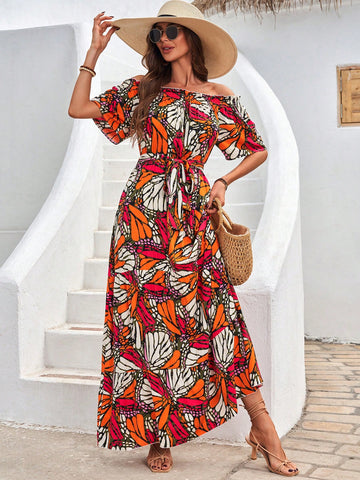 Floral Printed One Shoulder Long Maxi Dress