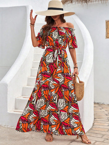 Floral Printed One Shoulder Long Maxi Dress