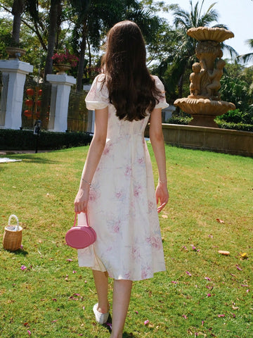 Floral Printed Square Neck Puff Sleeve Dress