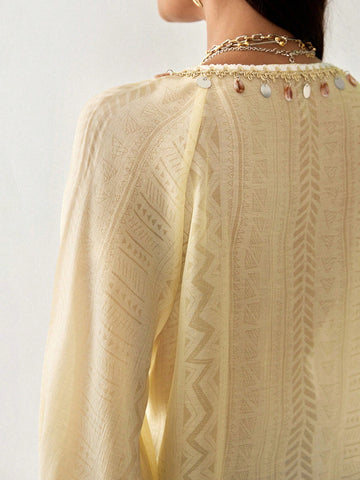 Florisole Bohemian Resort Ocean Shell Trim Women Blouse