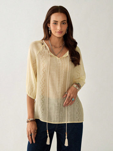 Florisole Bohemian Resort Ocean Shell Trim Women Blouse