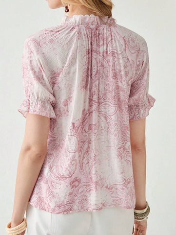 Women's Cashew Floral Print Short Sleeve Single Breasted Casual Shirt