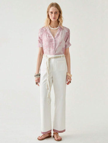 Women's Cashew Floral Print Short Sleeve Single Breasted Casual Shirt