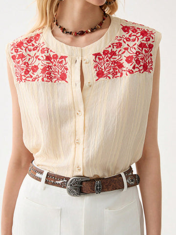 Women's Elegant Vacation Casual Embroidered Blouse
