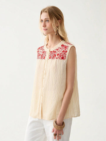 Women's Elegant Vacation Casual Embroidered Blouse