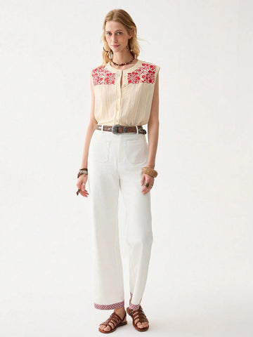Women's Elegant Vacation Casual Embroidered Blouse