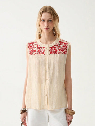 Women's Elegant Vacation Casual Embroidered Blouse