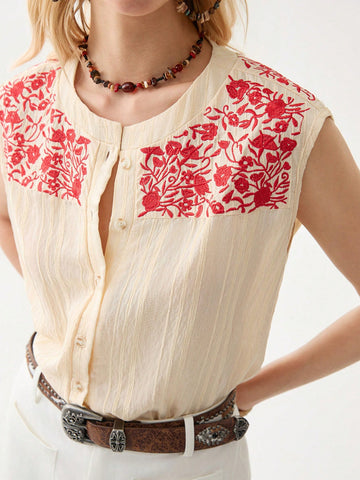 Women's Elegant Vacation Casual Embroidered Blouse