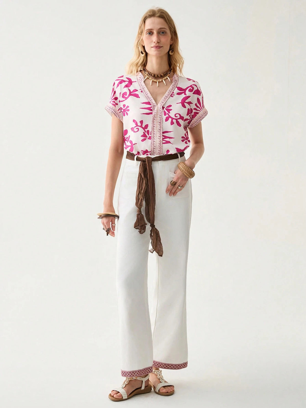 Women's Stylish Pink Floral Patchwork Shirt,