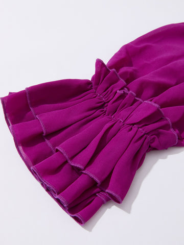 Flounce Sleeve Ruffle Hem Chiffon Dress