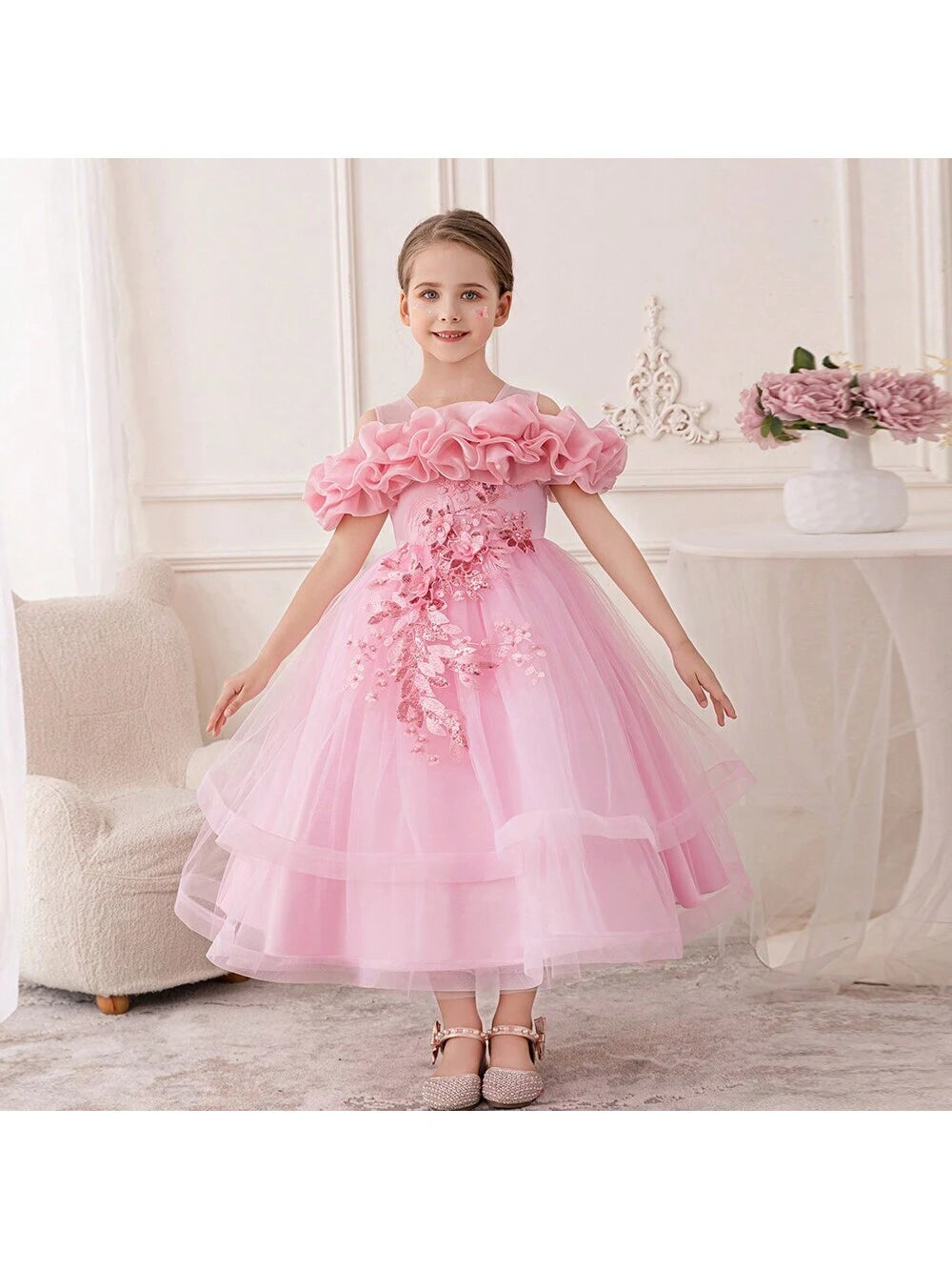 Flower Girl/Bridesmaid Dress, Elegant For Girls Princess Wedding Party Birthday Ballet Performance