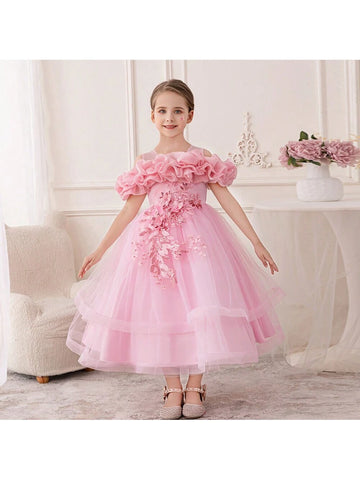 Flower Girl/Bridesmaid Dress, Elegant For Girls Princess Wedding Party Birthday Ballet Performance