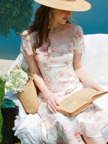 Flower Printed Puff Sleeve Dress