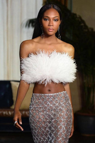 Blake White Feather Sequin Bandage Set