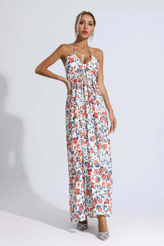 Frances Orange Floral Printed Maxi Dress